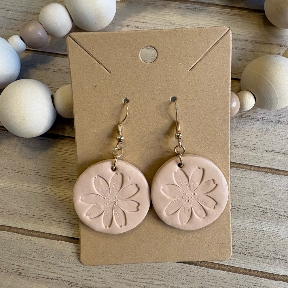 Large Blush Pink Floral Dangle Earrings | Handmade Boho Statement Jewelry